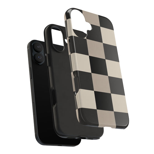 Neutral Checker tough phone case design with modern dual layer protection - Desk and Device