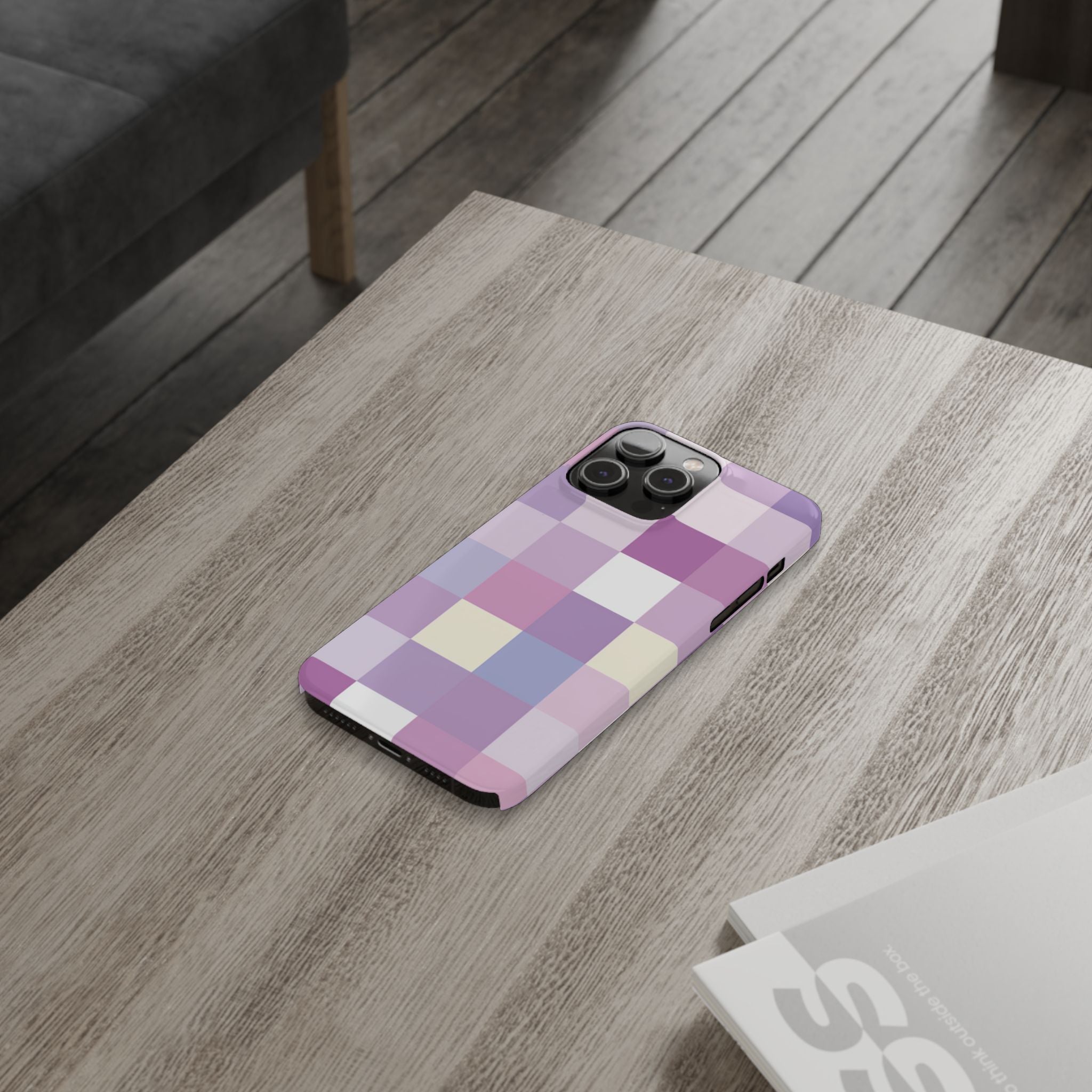 Pastel Checker slim phone case design with modern lightweight protection - Desk and Device