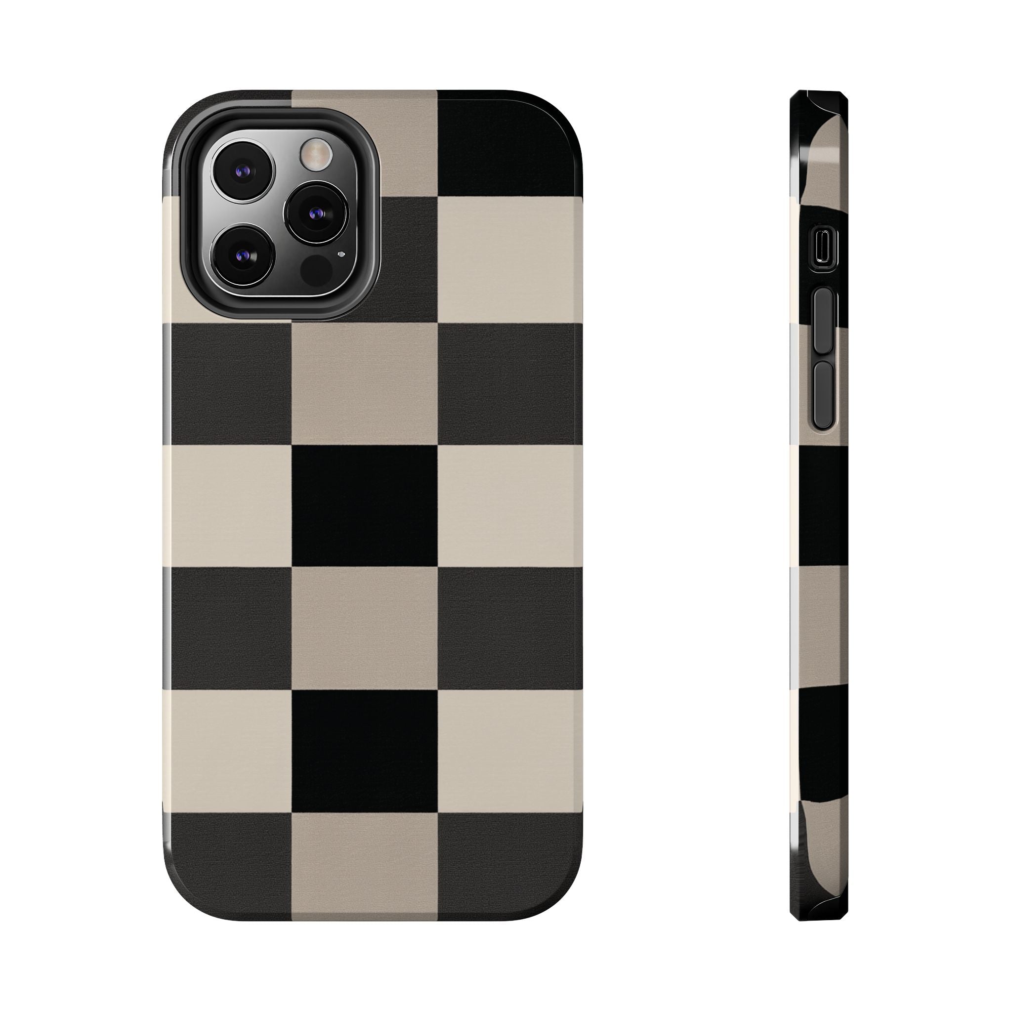 Neutral Checker tough phone case design with modern dual layer protection - Desk and Device