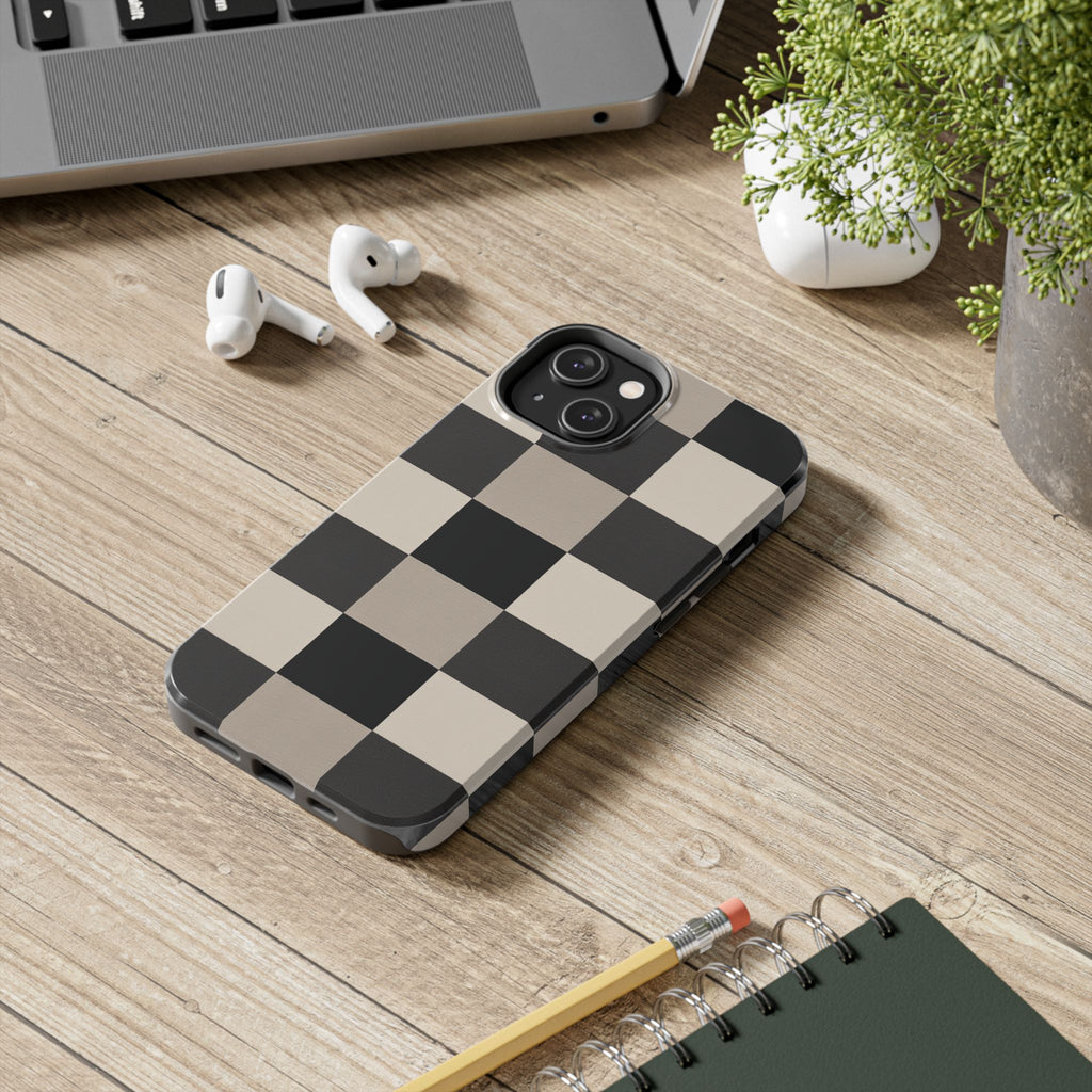 Neutral Checker tough phone case design with modern dual layer protection - Desk and Device
