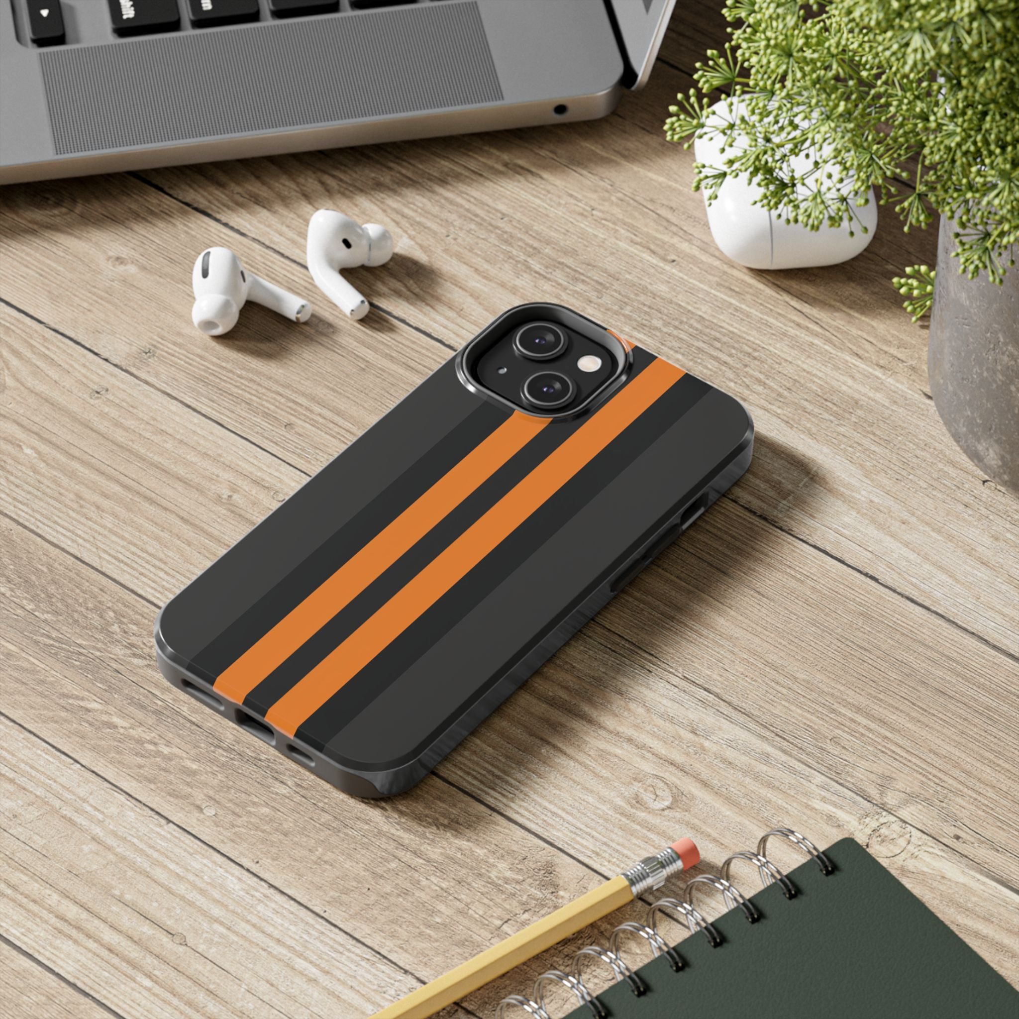Orange Stripe tough phone case design with modern dual layer protection - Desk and Device