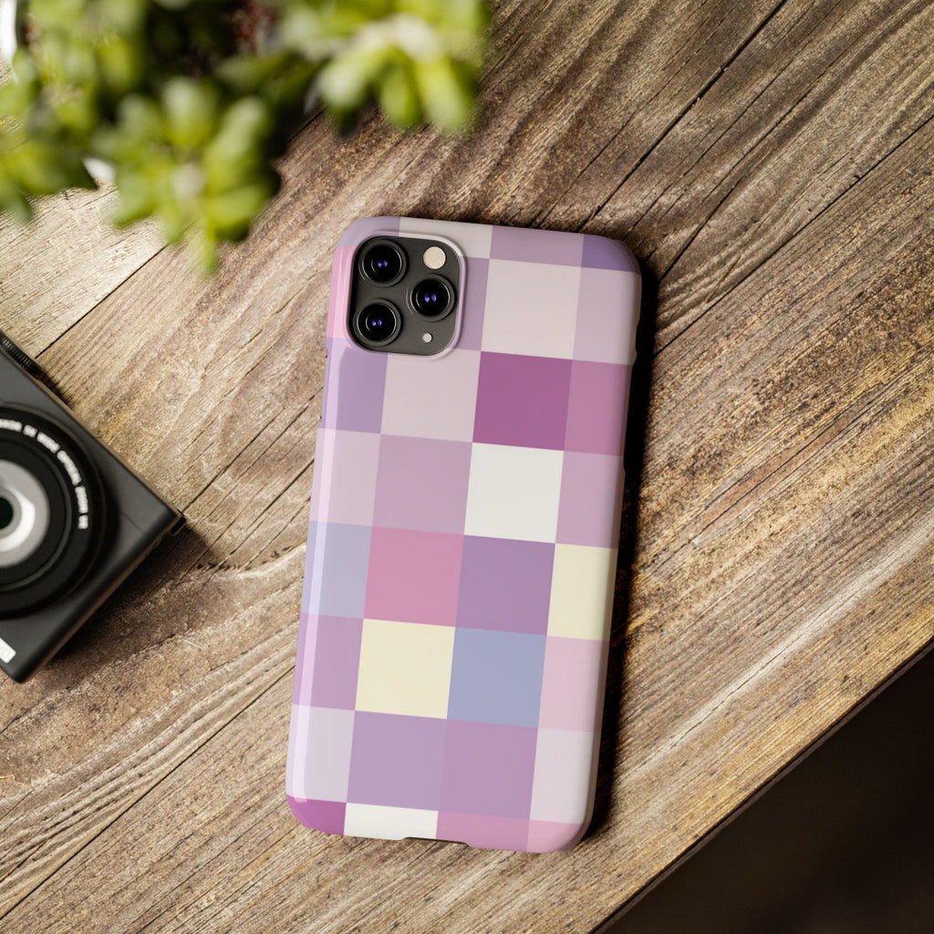 Pastel Checker slim phone case design with modern lightweight protection - Desk and Device