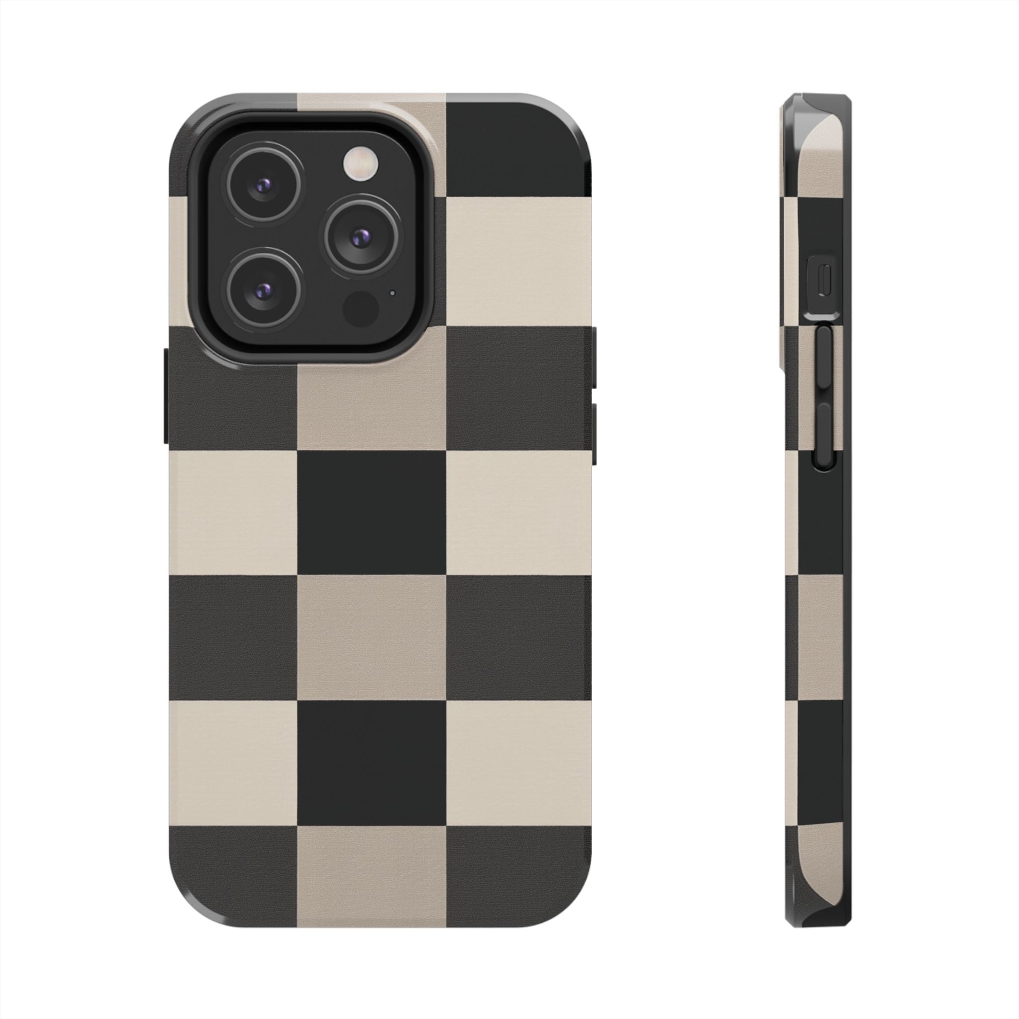 Neutral Checker tough phone case design with modern dual layer protection - Desk and Device