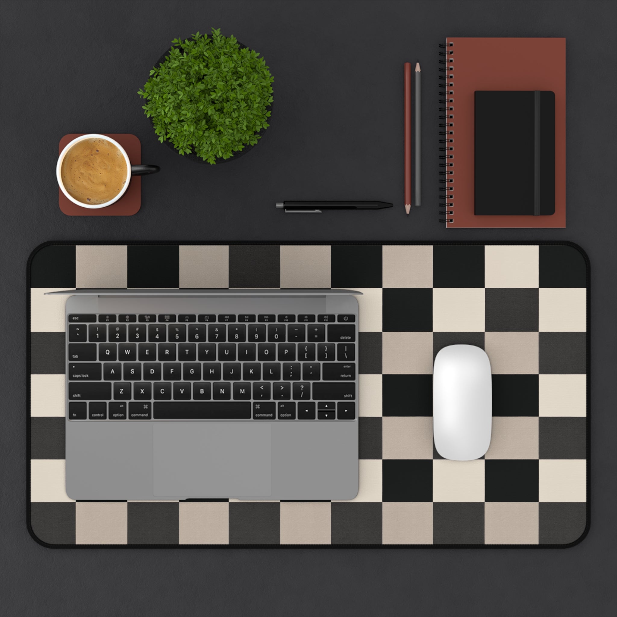Neutral Checker Neoprene desk mat with clean, modern design - Desk and Device