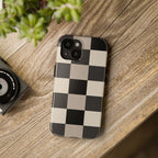 Neutral Checker tough phone case design with modern dual layer protection - Desk and Device