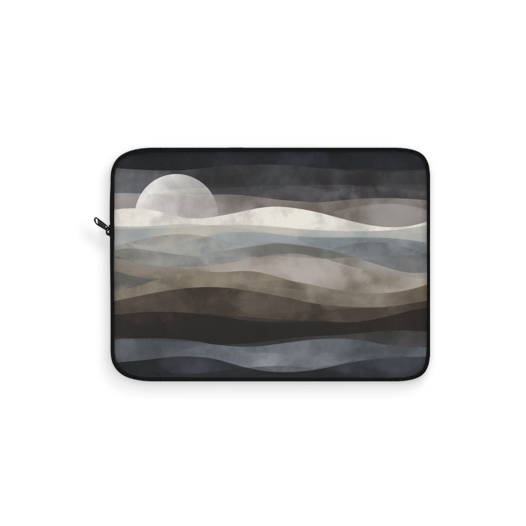 Moonlit Tides padded laptop sleeve with modern tech styling - Desk and Device