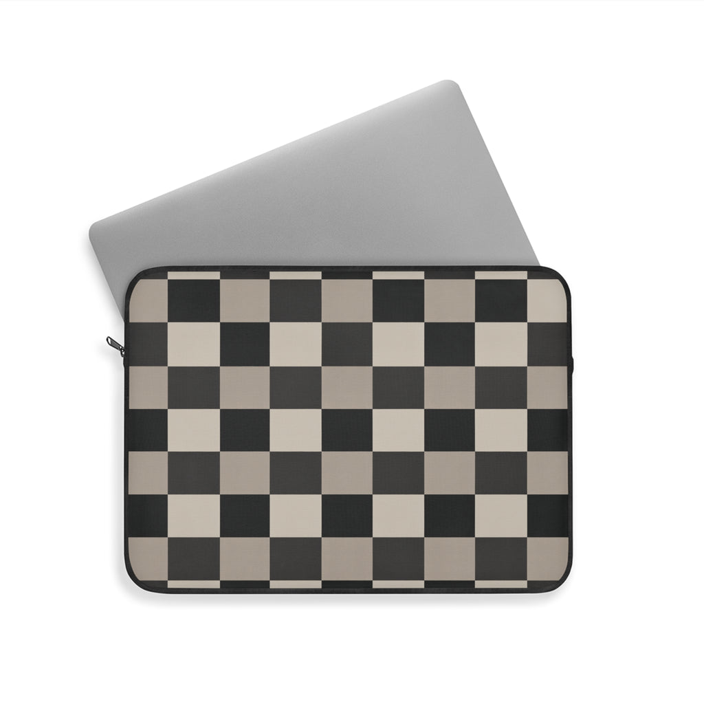 Neutral Checker padded laptop sleeve with modern tech styling - Desk and Device