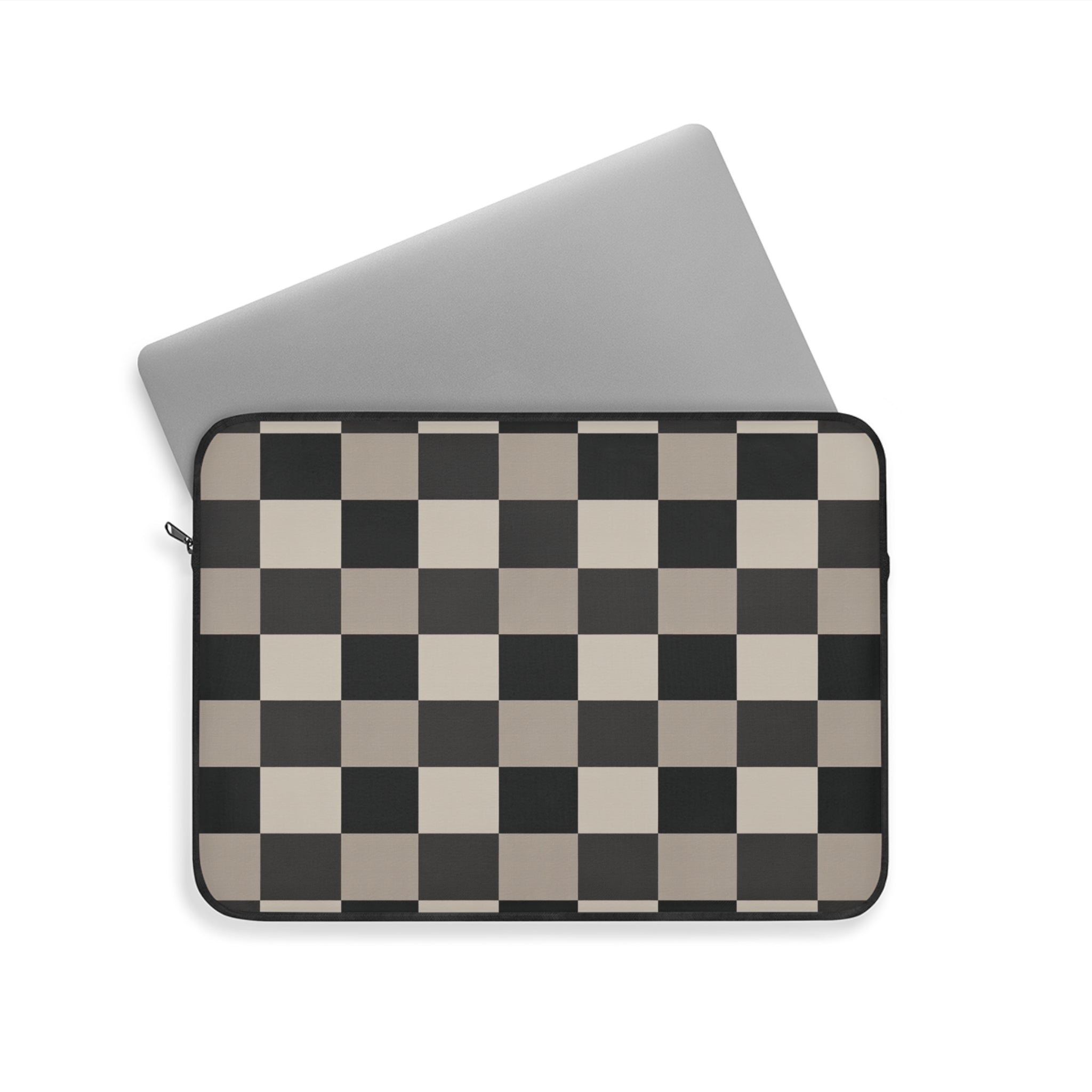 Neutral Checker padded laptop sleeve with modern tech styling - Desk and Device