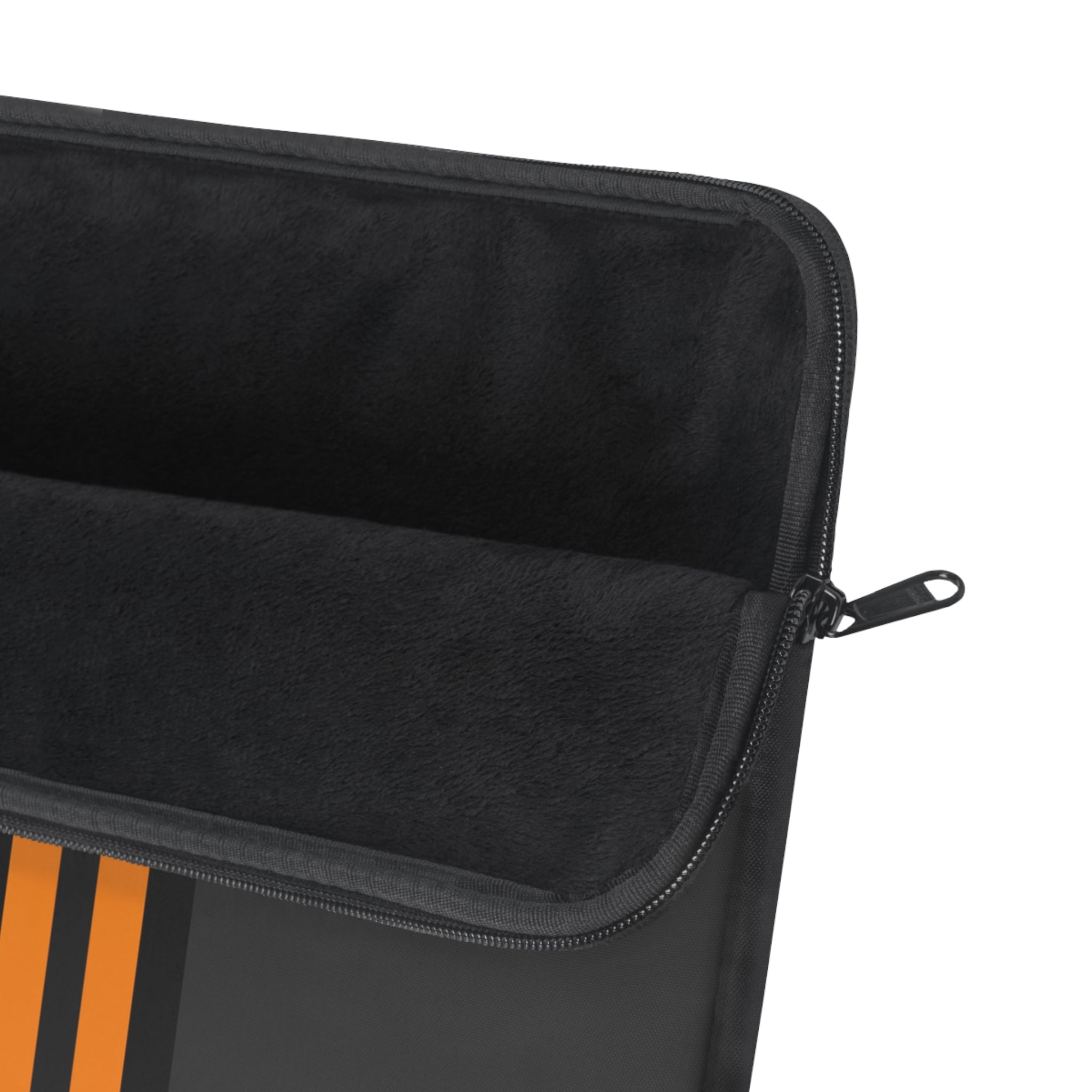 Orange Stripe padded laptop sleeve with modern tech styling - Desk and Device