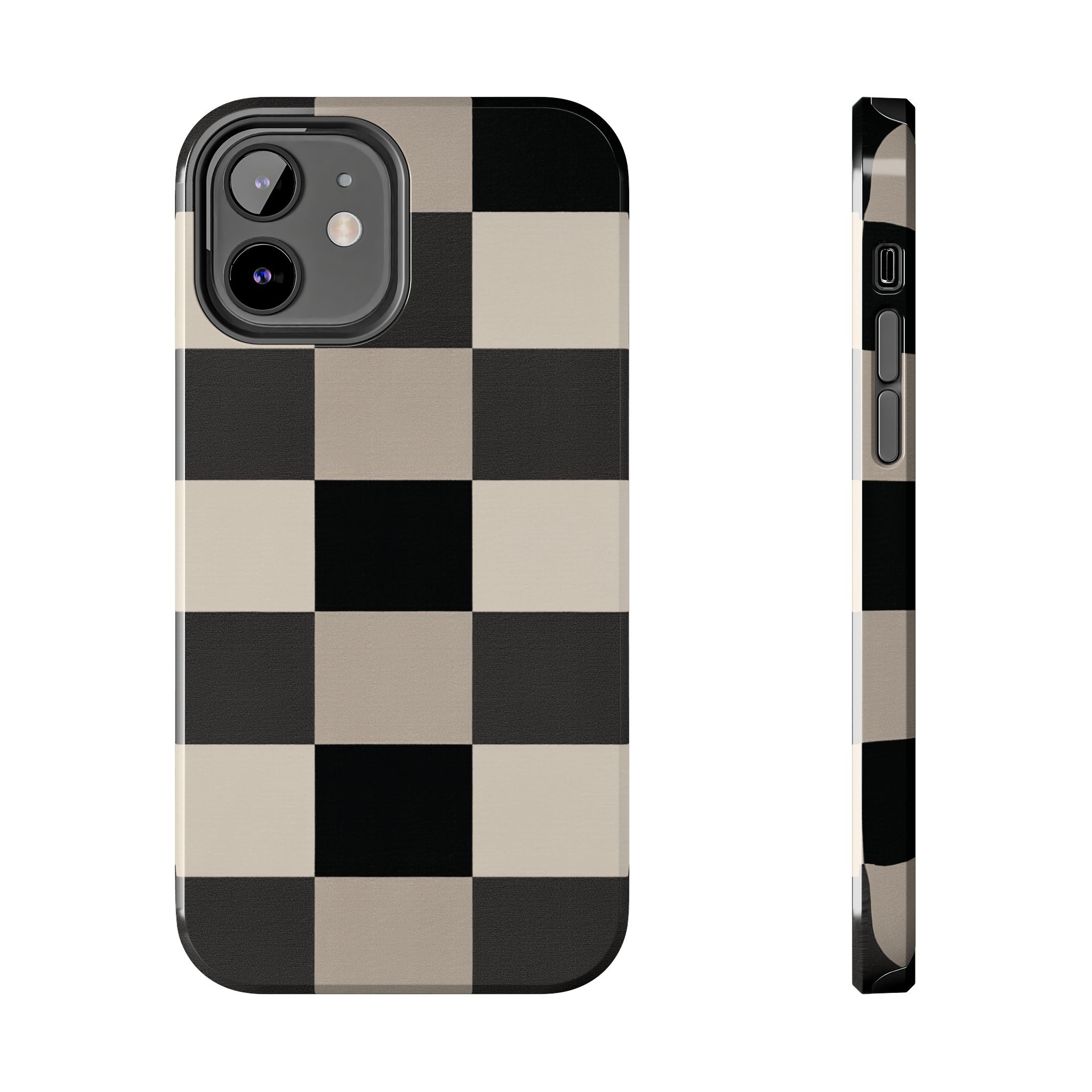 Neutral Checker tough phone case design with modern dual layer protection - Desk and Device
