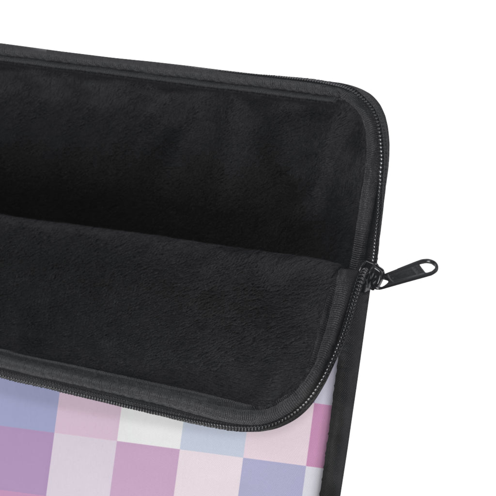 Pastel Checker padded laptop sleeve with modern tech styling - Desk and Device