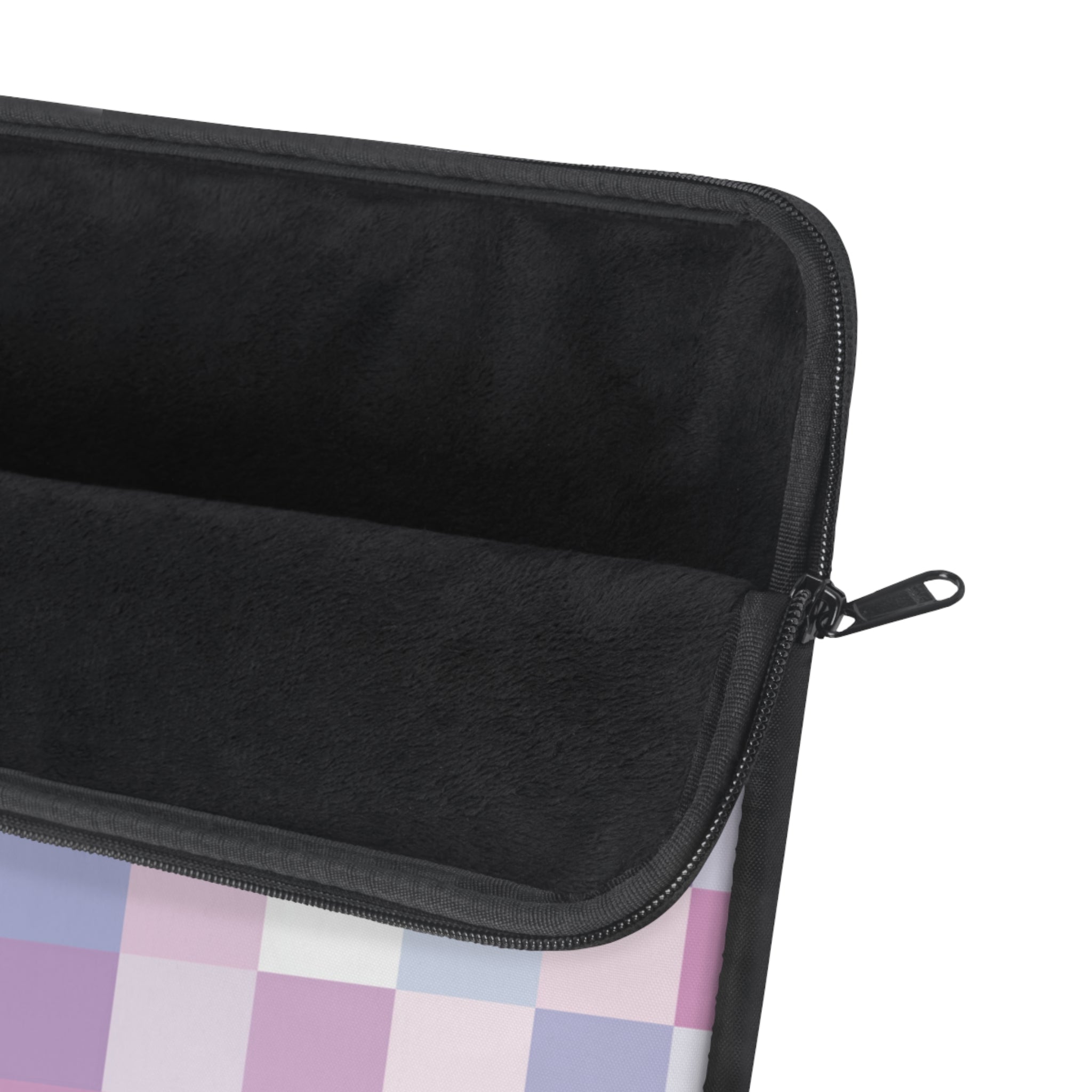 Pastel Checker padded laptop sleeve with modern tech styling - Desk and Device