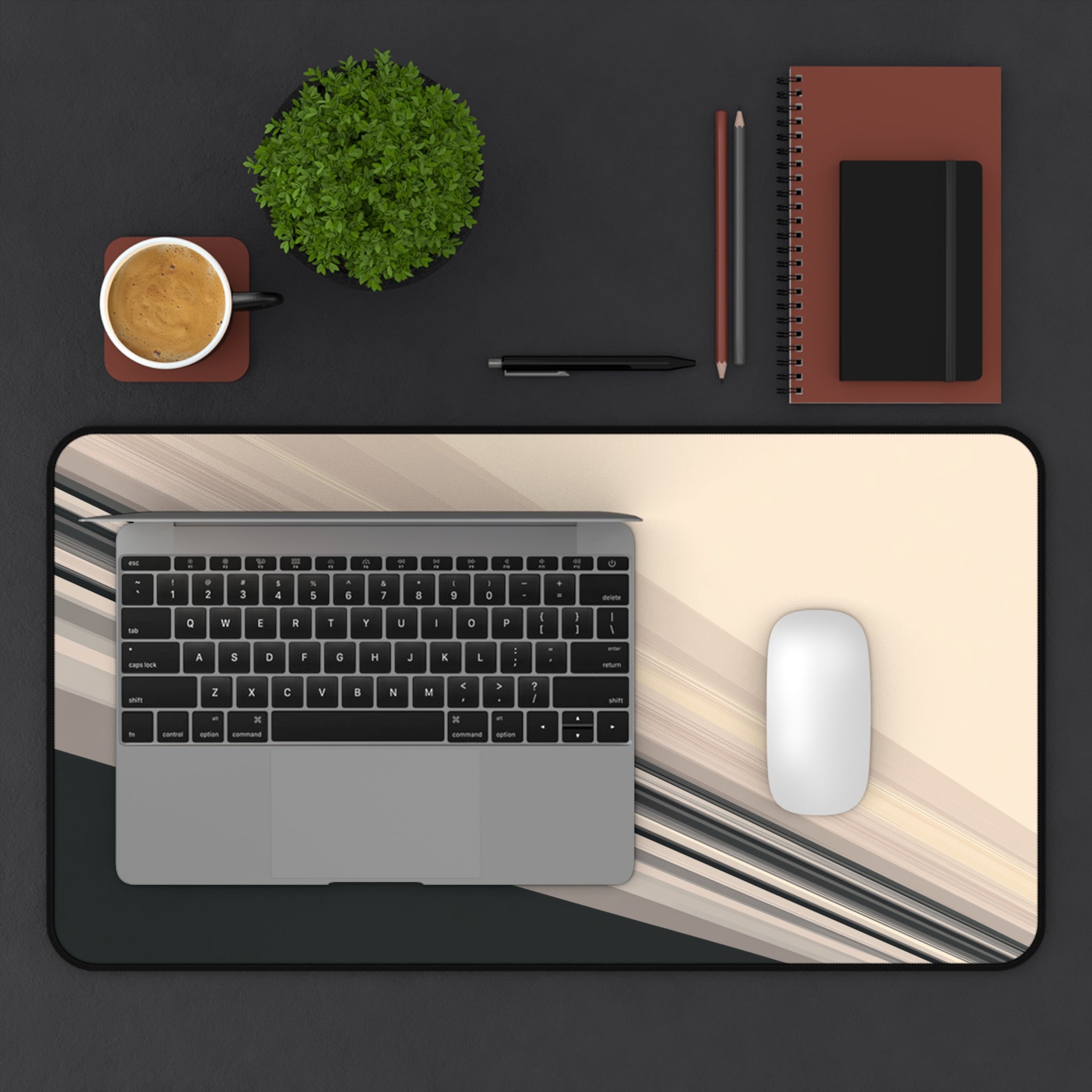 Diagonal Bands Neoprene desk mat with clean, modern design - Desk and Device