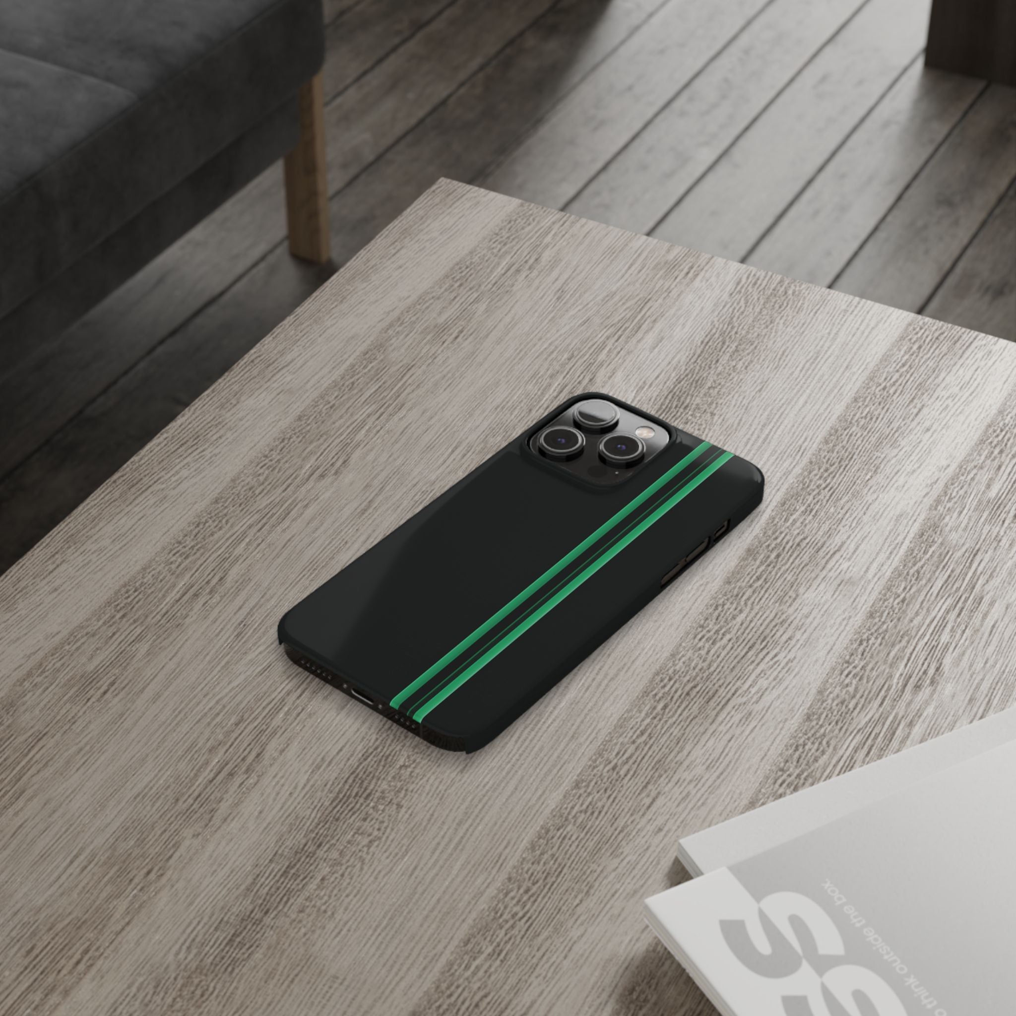 Green Stripe slim phone case design with modern lightweight protection - Desk and Device