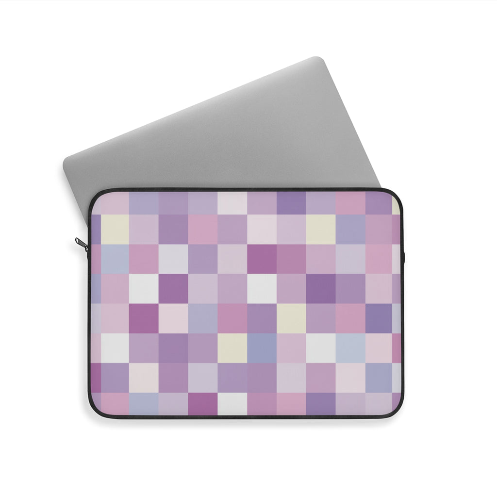 Pastel Checker padded laptop sleeve with modern tech styling - Desk and Device