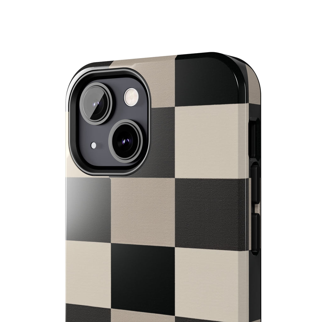 Neutral Checker tough phone case design with modern dual layer protection - Desk and Device