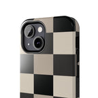 Neutral Checker tough phone case design with modern dual layer protection - Desk and Device