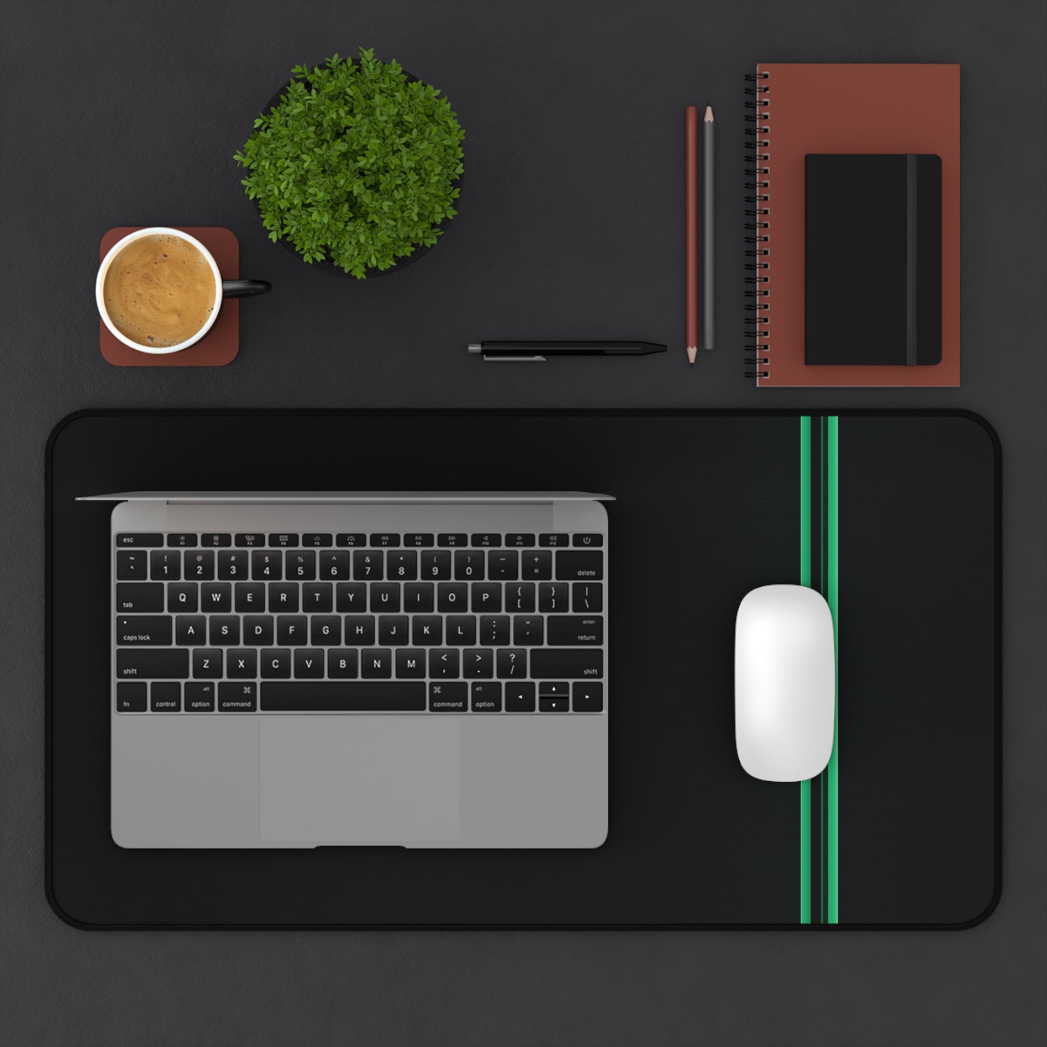 Green Stripe Neoprene desk mat with clean, modern design - Desk and Device