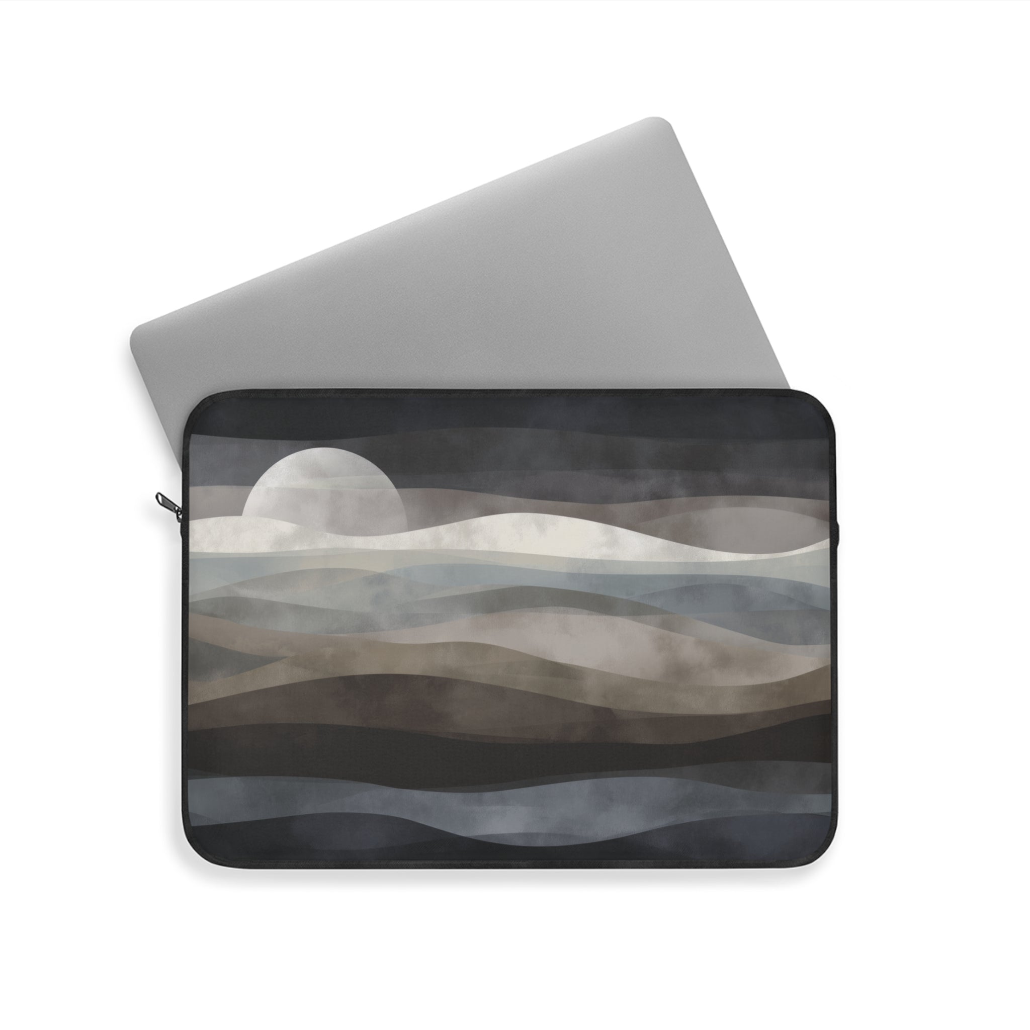 Moonlit Tides padded laptop sleeve with modern tech styling - Desk and Device