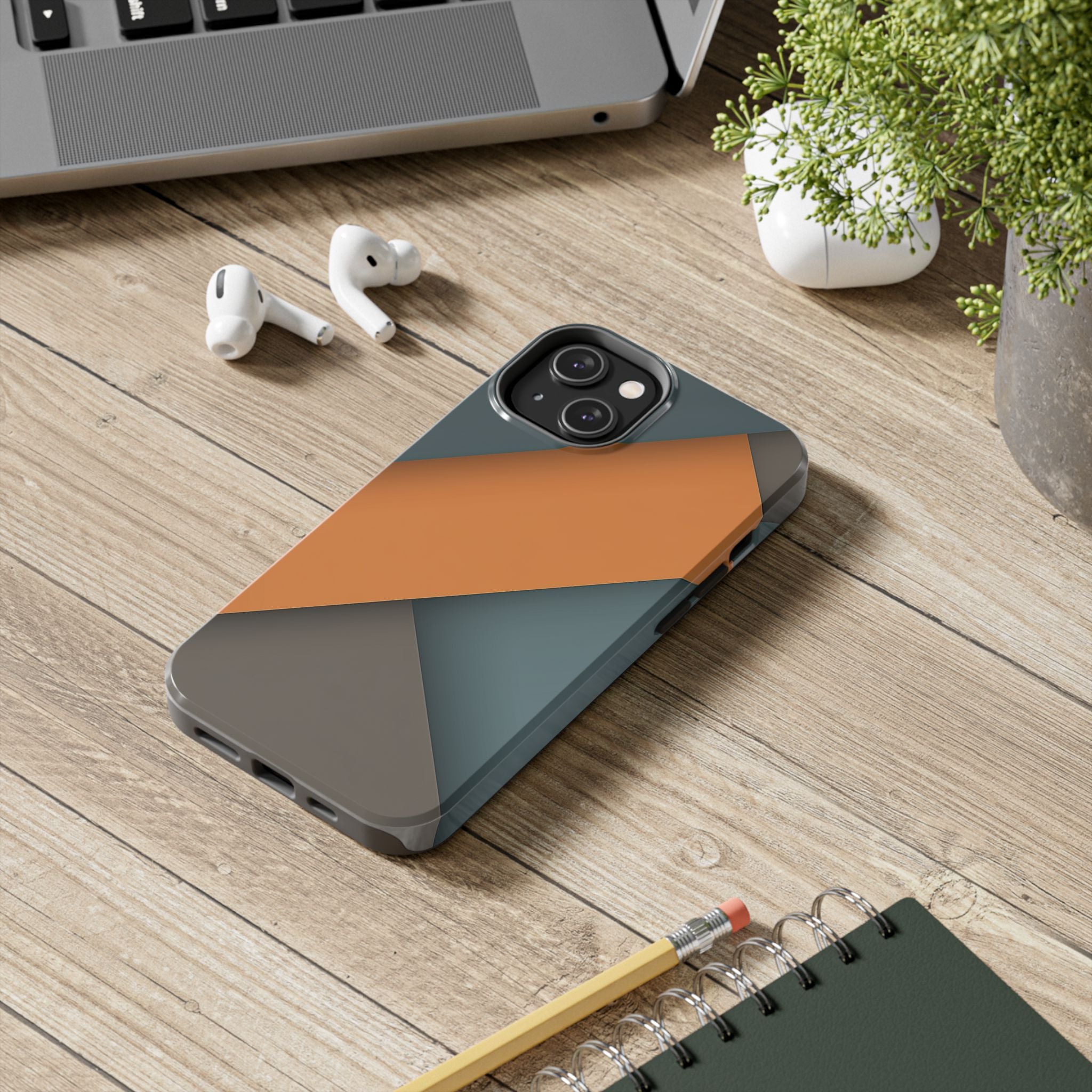 Steel Accent tough phone case design with modern dual layer protection - Desk and Device