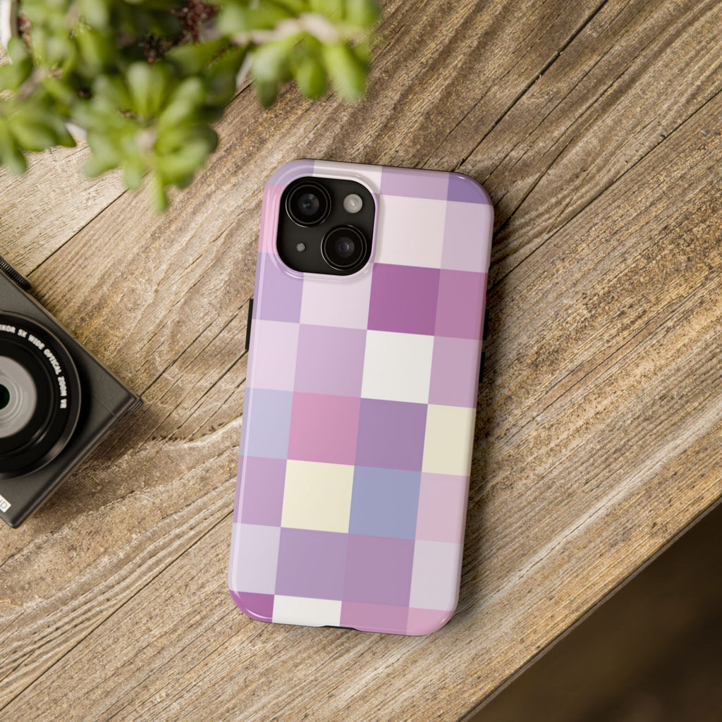 Pastel Checker tough phone case design with modern dual layer protection - Desk and Device