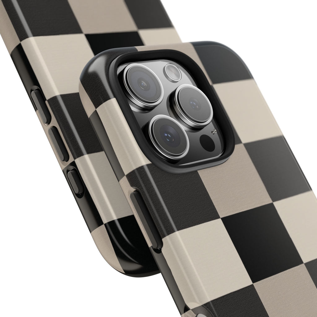 Neutral Checker tough phone case design with modern dual layer protection - Desk and Device