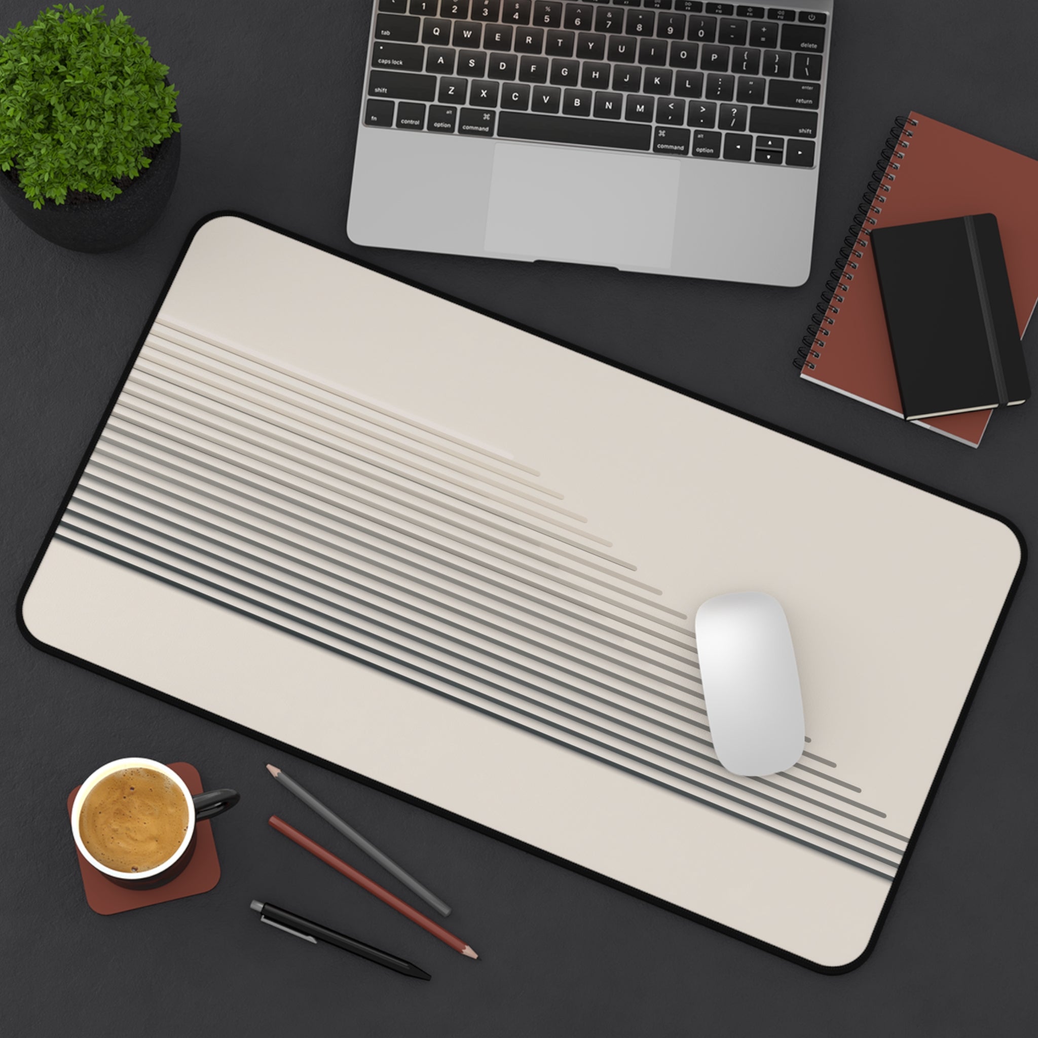 Stepped Lines Neoprene desk mat with clean, modern design - Desk and Device