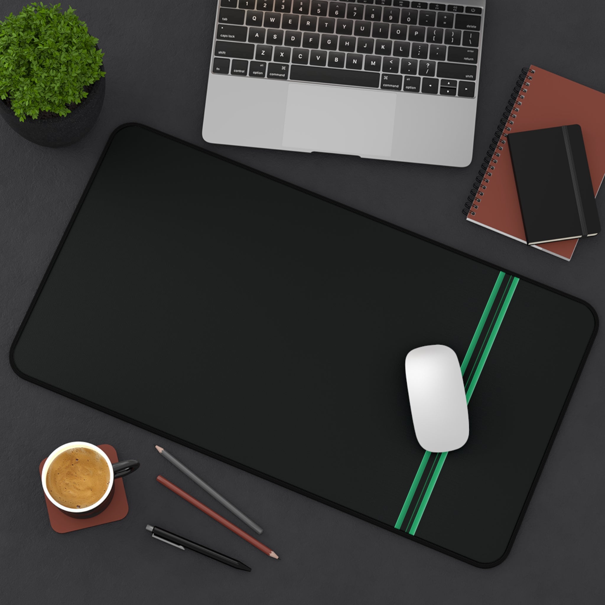 Green Stripe Neoprene desk mat with clean, modern design - Desk and Device