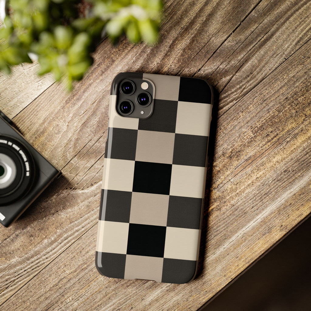 Neutral Checker slim phone case design with modern lightweight protection - Desk and Device