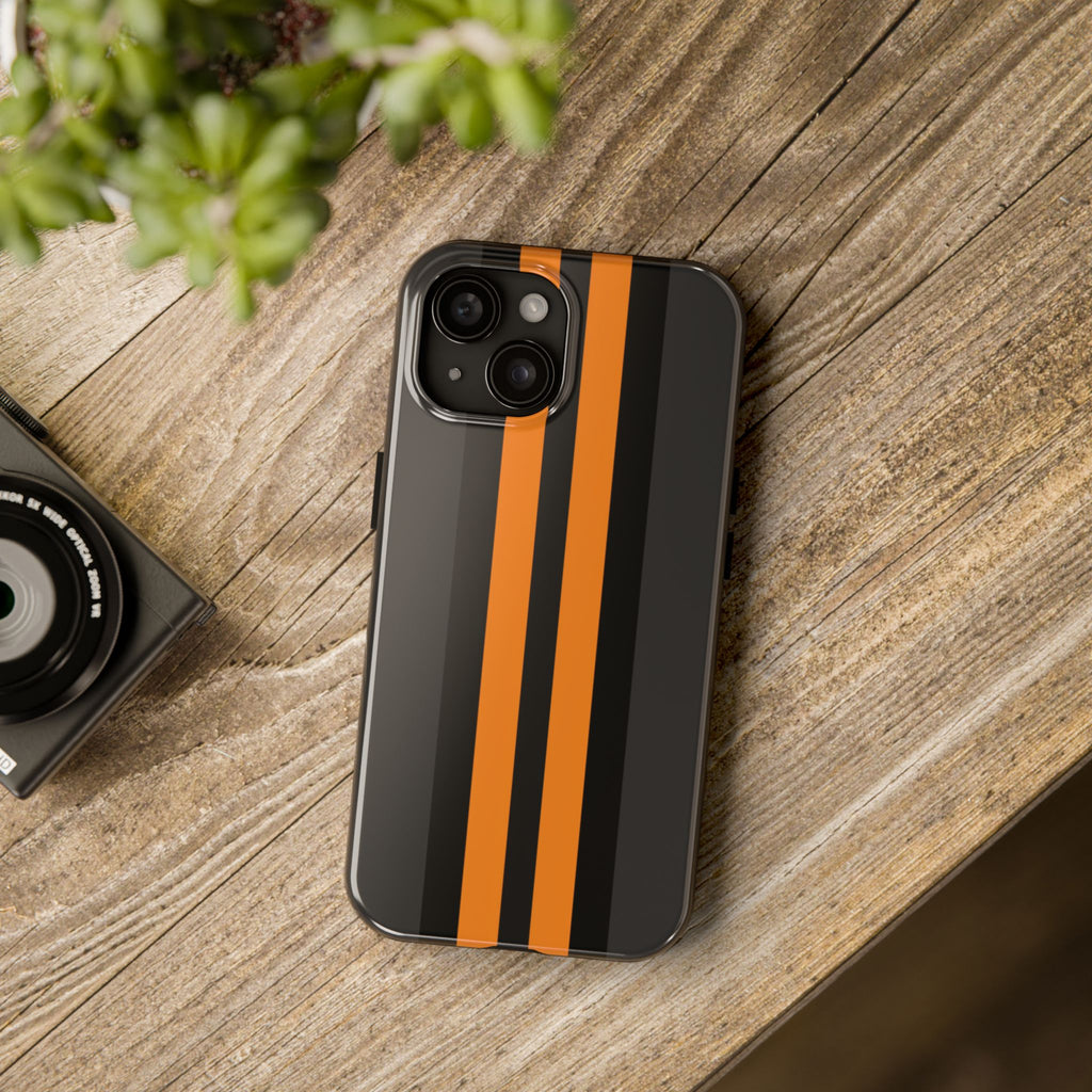 Orange Stripe tough phone case design with modern dual layer protection - Desk and Device