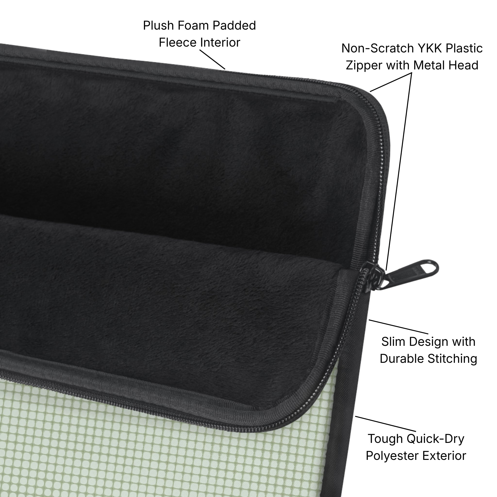 Custom Image Personalized Padded Laptop Sleeve Product Diagram - Product Page - Desk and Device