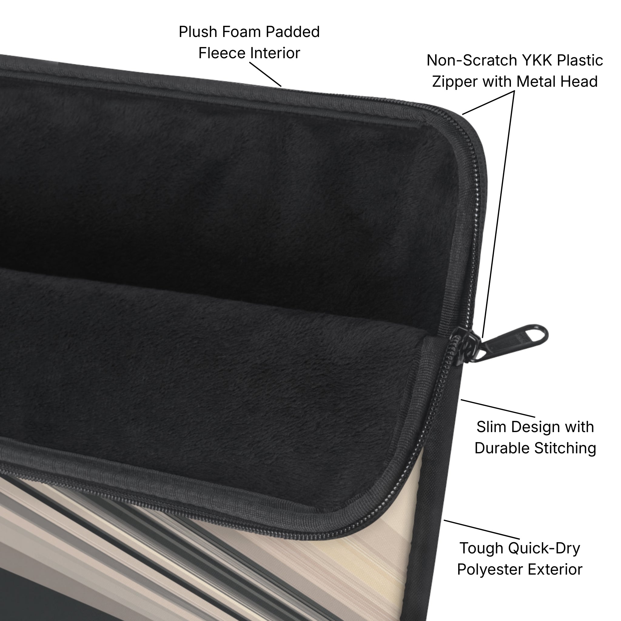 Diagonal Bands Padded Laptop Sleeve Diagram - Product Page - Desk and Device