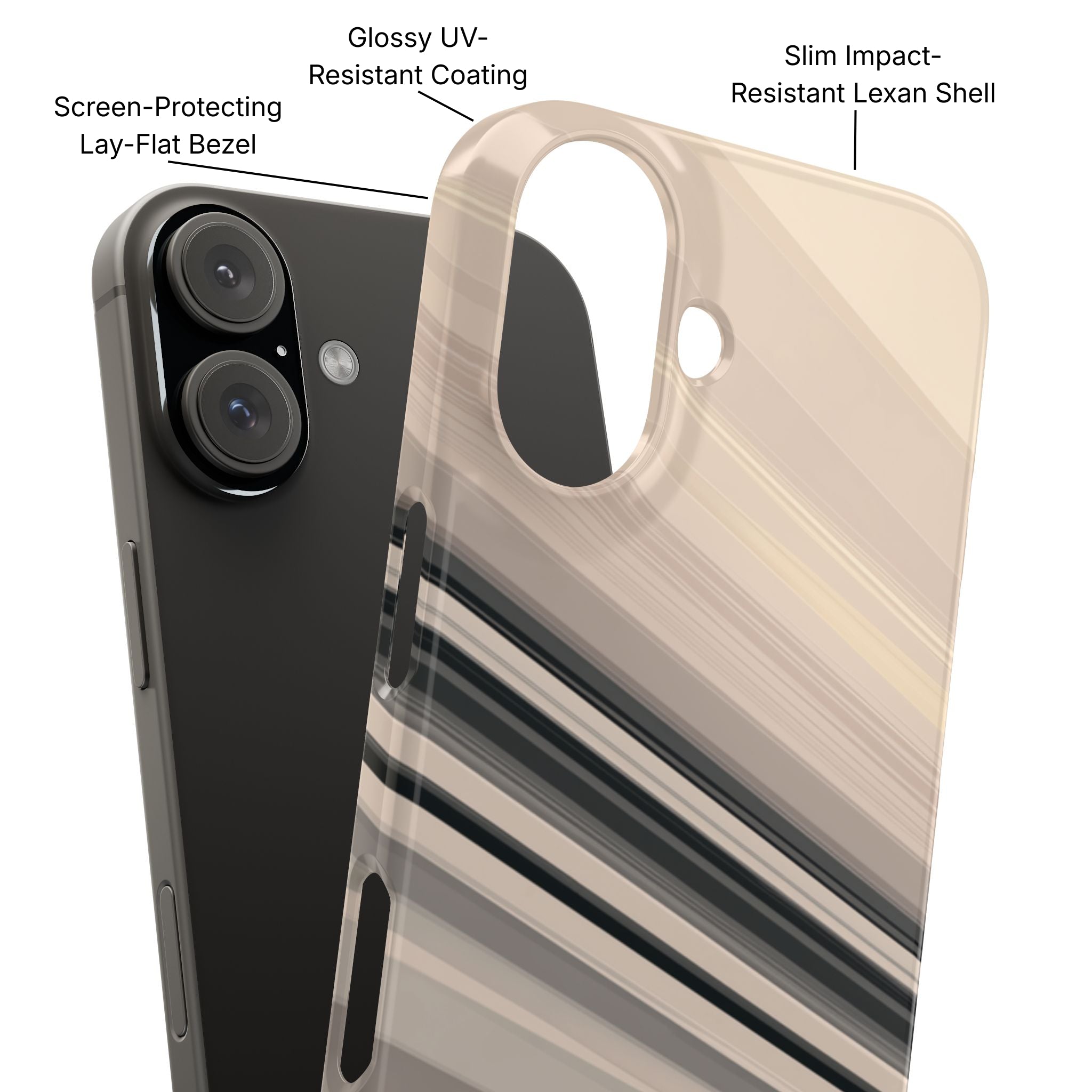 Diagonal Bands Slim Phone Case Product Diagram - Product Page - Desk and Device