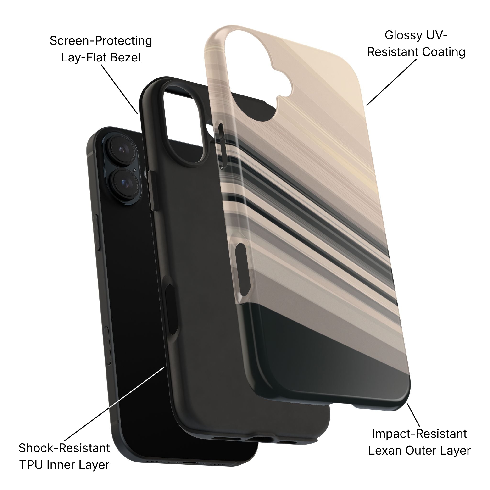 Diagonal Bands Tough Phone Case Product Diagram - Product Page - Desk and Device