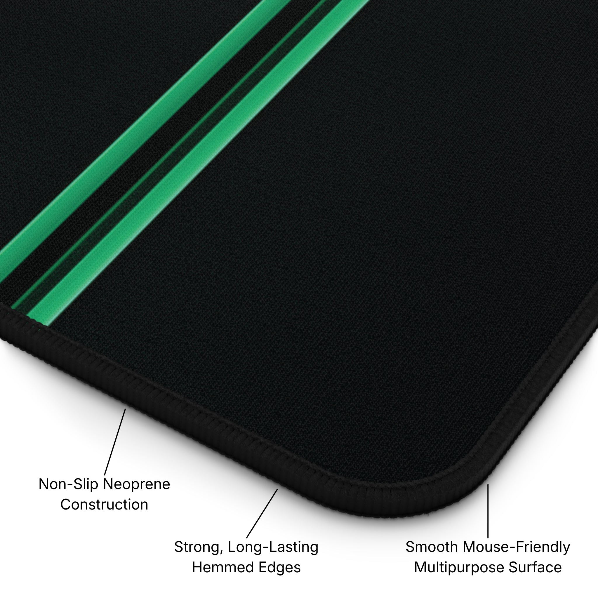 Green Stripe Neoprene Desk Mat Diagram - Product Page - Desk and Device