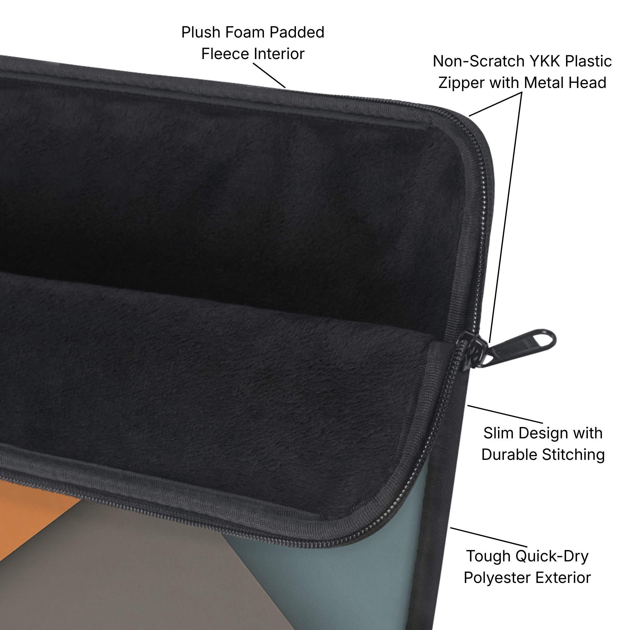 Steel Accent Padded Laptop Sleeve Diagram - Product Page - Desk and Device