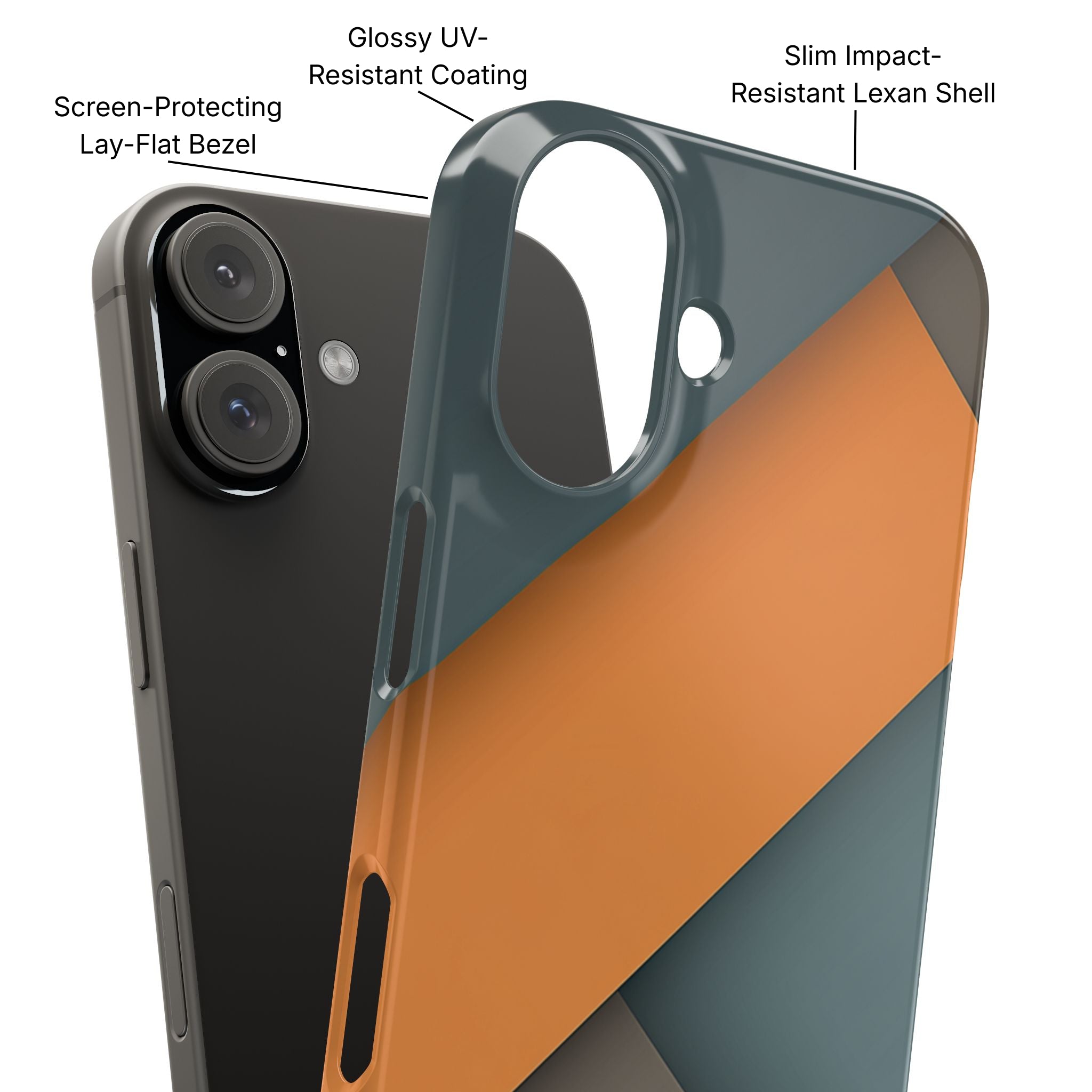 Steel Accent Slim Phone Case Product Diagram - Product Page - Desk and Device