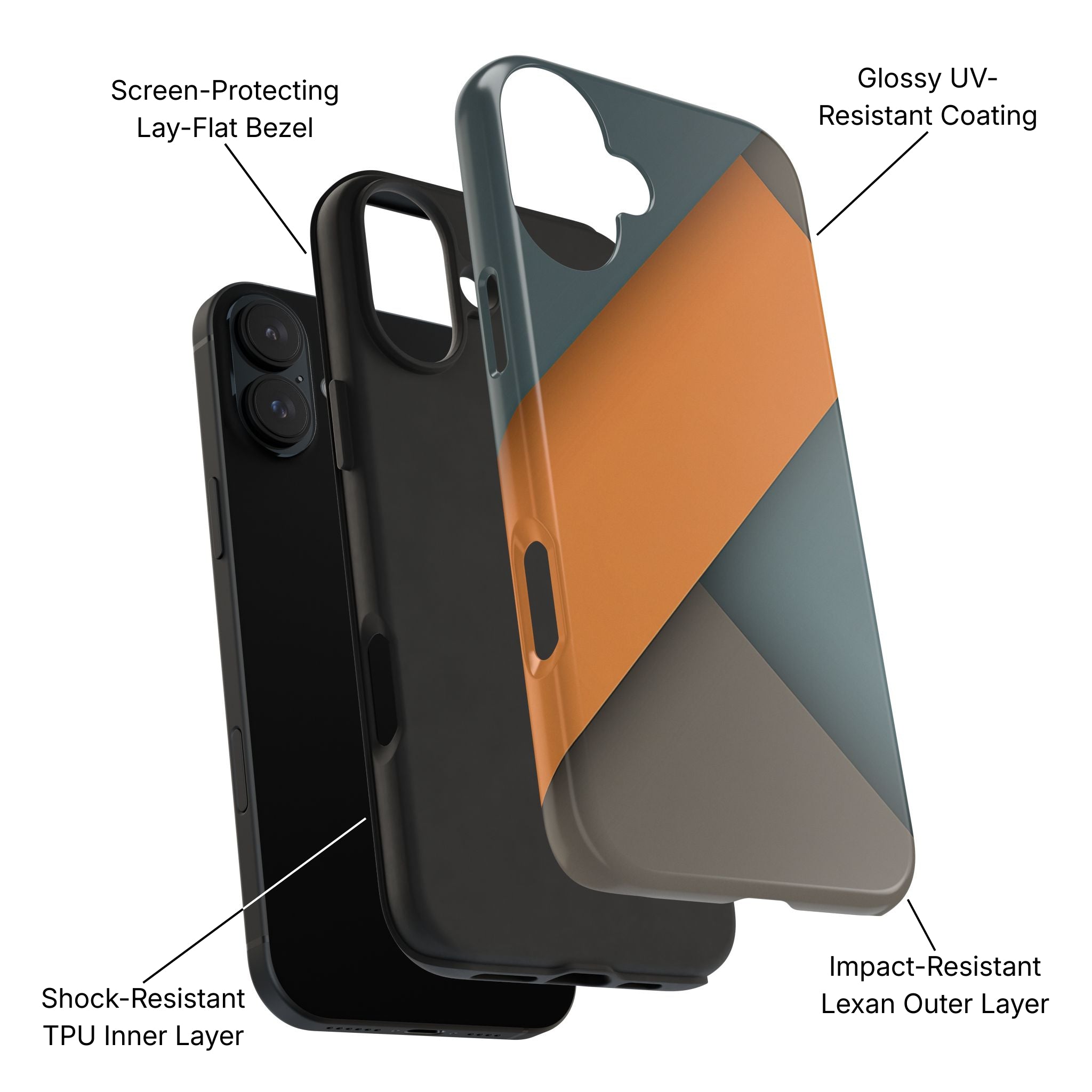 Steel Accent Tough Phone Case Product Diagram - Product Page - Desk and Device