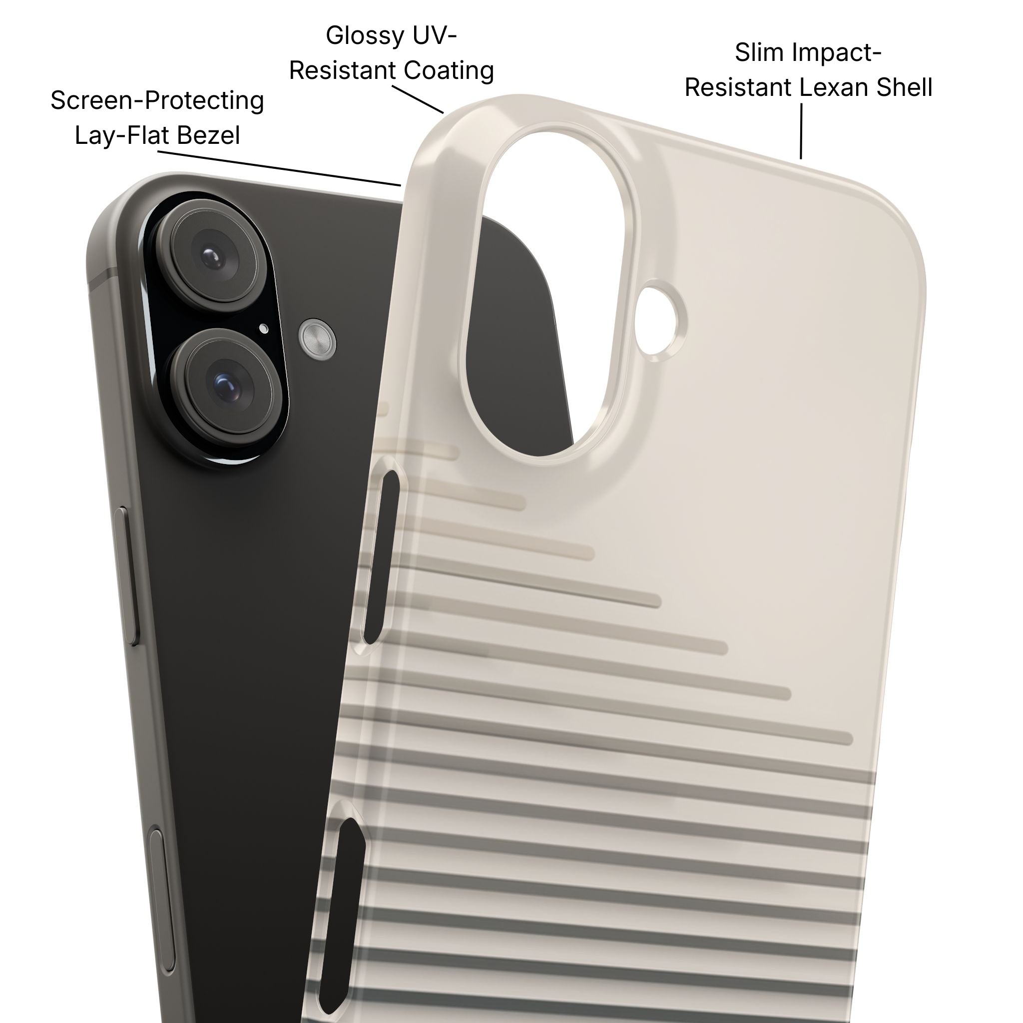 Stepped Lines Slim Phone Case Product Diagram - Product Page - Desk and Device