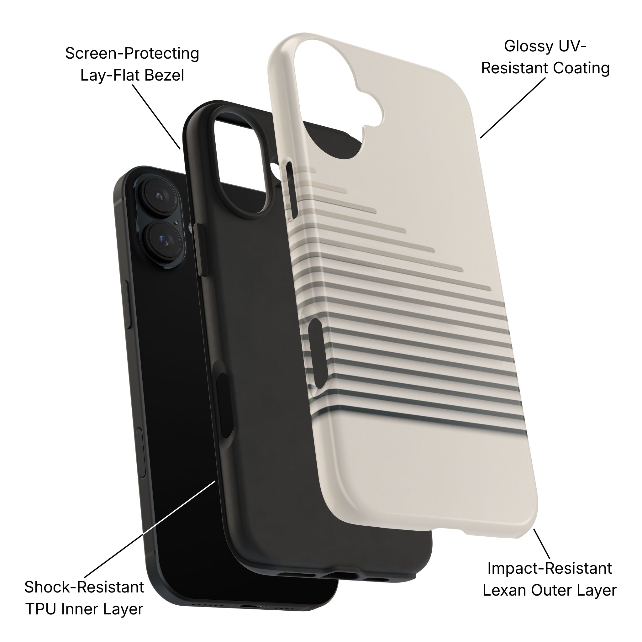 Stepped Lines Tough Phone Case Product Diagram - Product Page - Desk and Device